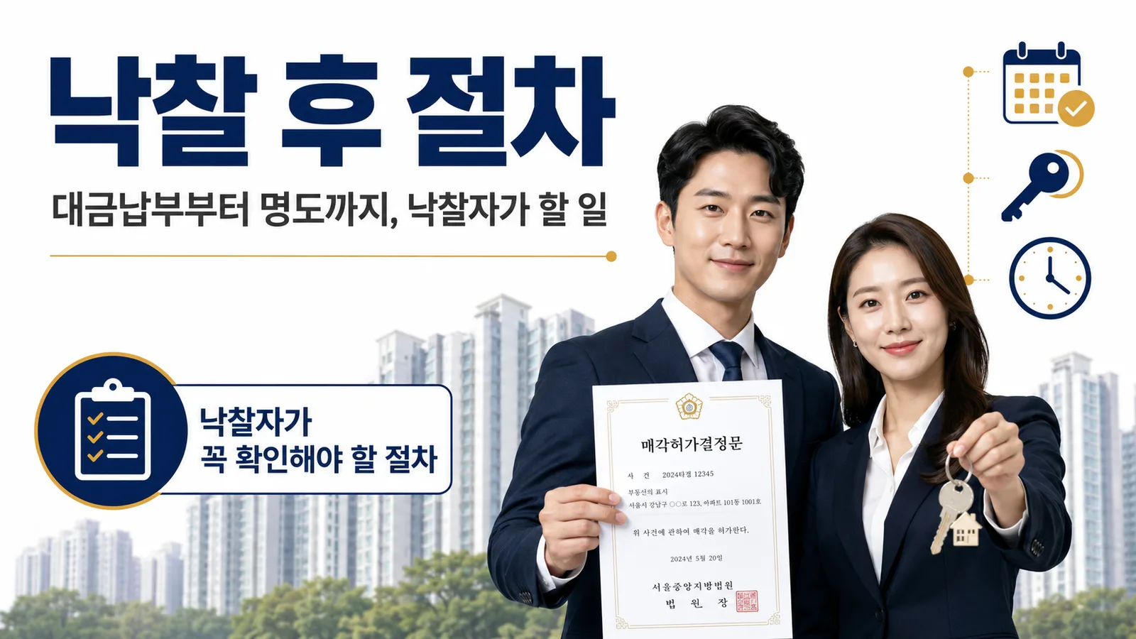 경매 낙찰 후 매각허가결정, 대금납부, 명도, 인도명령까지 낙찰자가 해야 할 절차를 정리한 이미지
