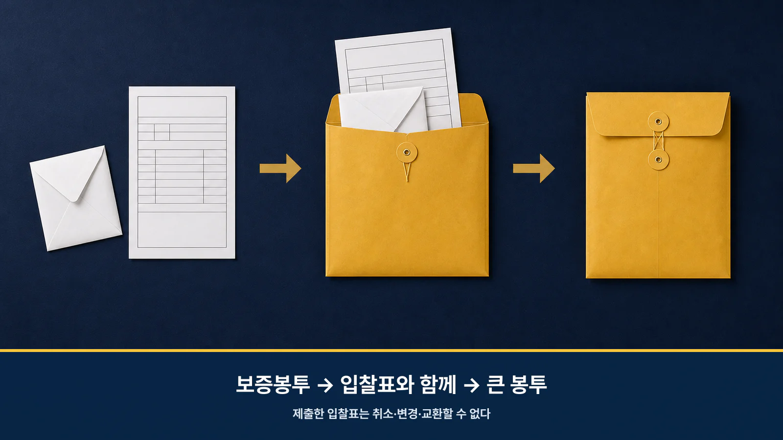 입찰보증금 봉투와 기일입찰표를 큰 입찰봉투에 넣어 제출하는 순서
