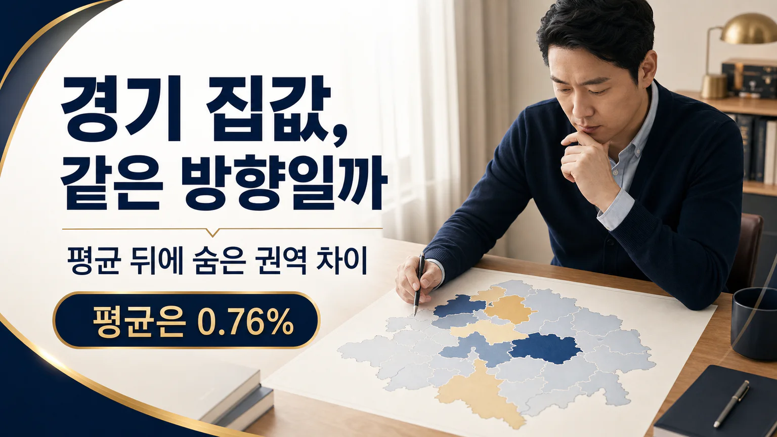 경기 아파트값 평균 상승률과 권역별 차이를 지도와 가격 화살표로 표현한 표지