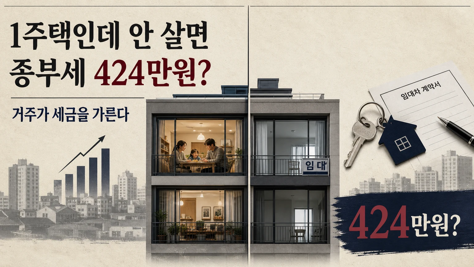 1주택 실거주와 비거주의 종합부동산세 차이를 신문 지면처럼 보여주는 표지
