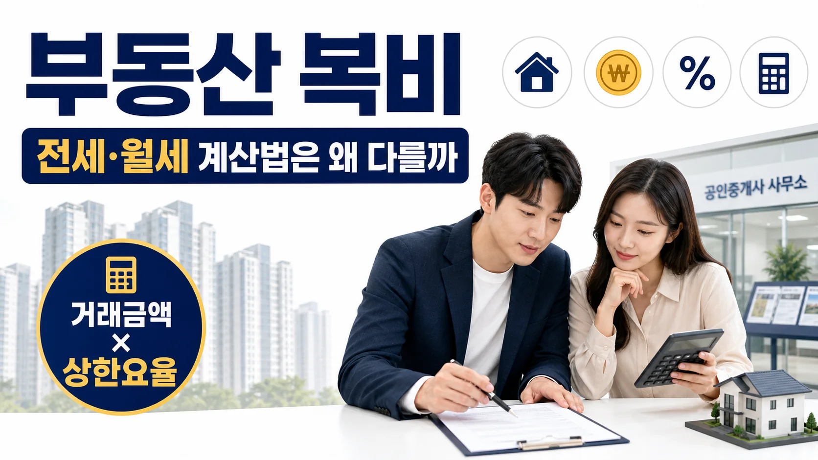 전세와 월세의 부동산 중개수수료 계산법을 비교한 이미지
